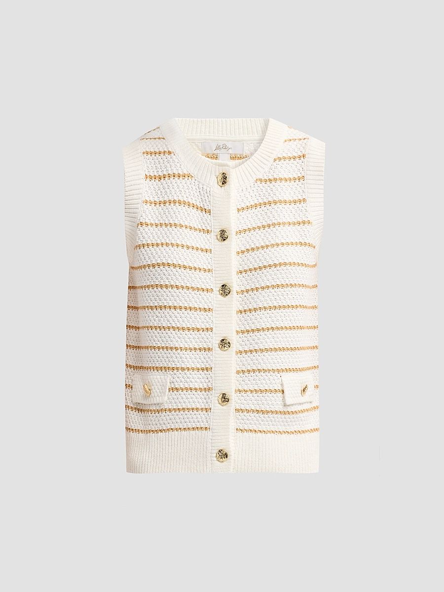 Lilly Pulitzer Women's Shayna Palm Tree Striped Sweater Vest - Coconut Palm Tree - Size Small