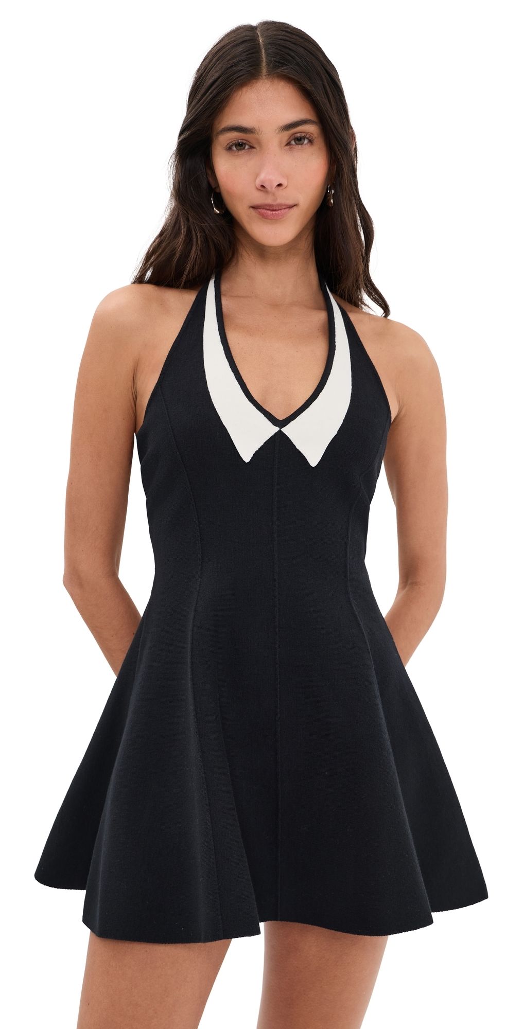 Fleur du Mal Sofia Collared Flare Dress Black/Ivory S