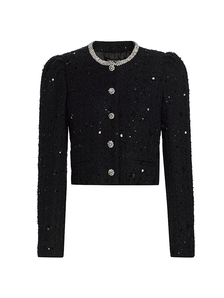 Women's Chiara Crystal-Embellished Tweed Jacket - Black - Size XL