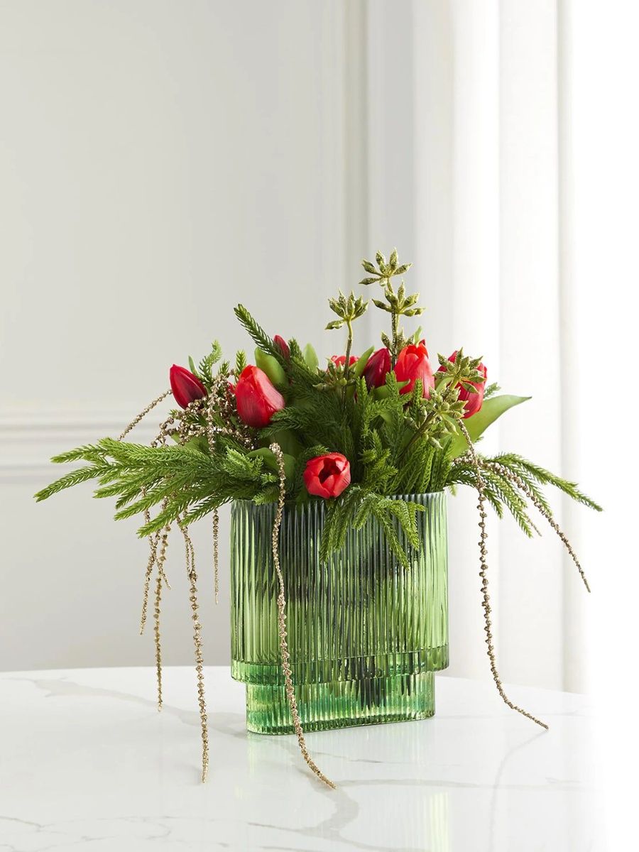 Artificial Tulip Floral Arrangement - Red Green