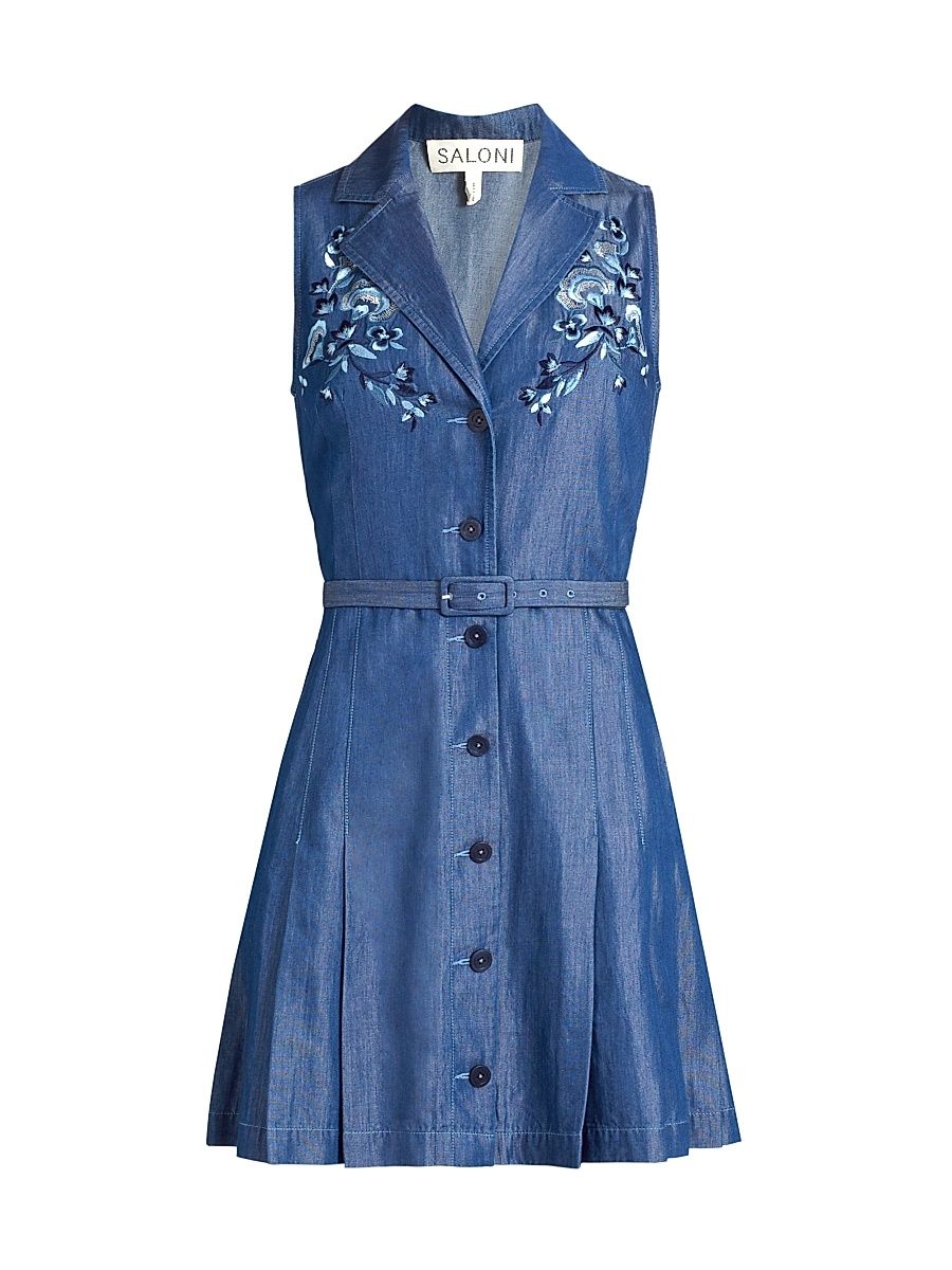Women's Livi Embroidery Denim Mini Shirtdress - Mid Wash Datura - Size 14