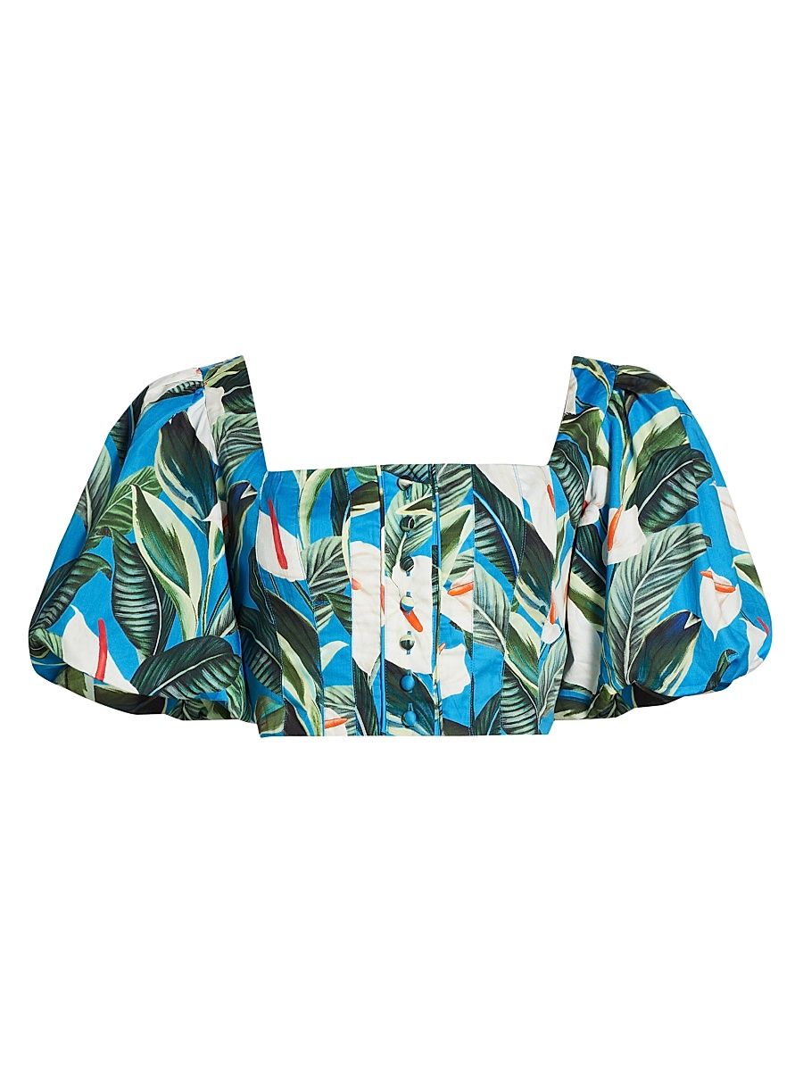 Women's Anthurium Garden Crop Top - Blue - Size Small