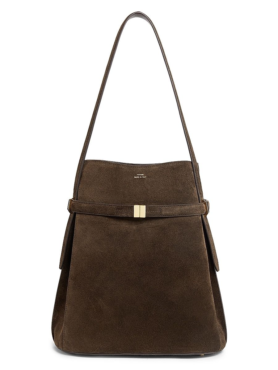 Women's Belted Suede Bucket Bag - Brown