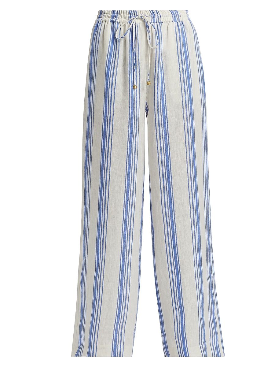 Women's Isabelle Striped Linen Pants - Blue Stripe - Size Small