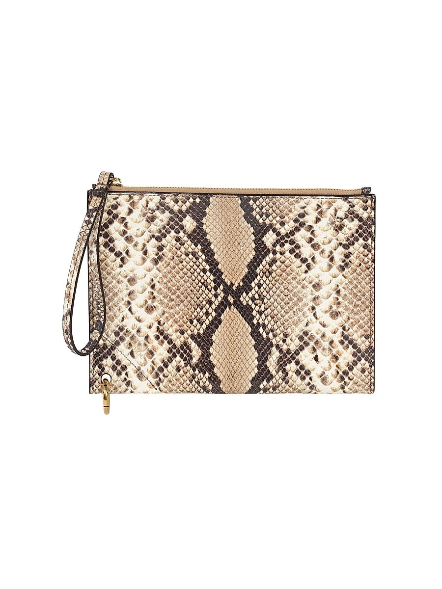 Women's Spin Python-Embossed Leather Pouch - Dusty Beige