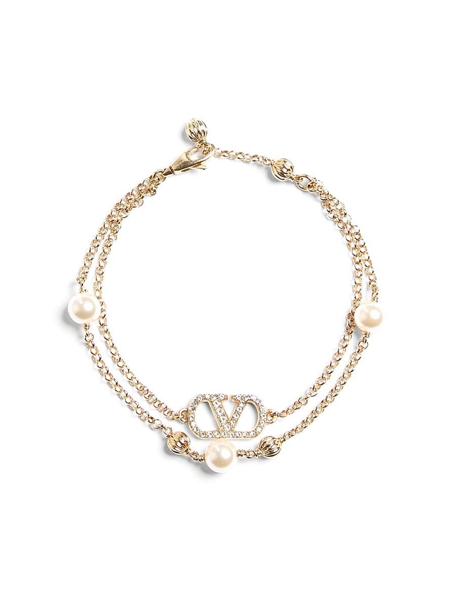 Women's VLogo Signature Bracelet in Metal, Pearls and Swarovski Crystals - Gold Multi - Size Medium
