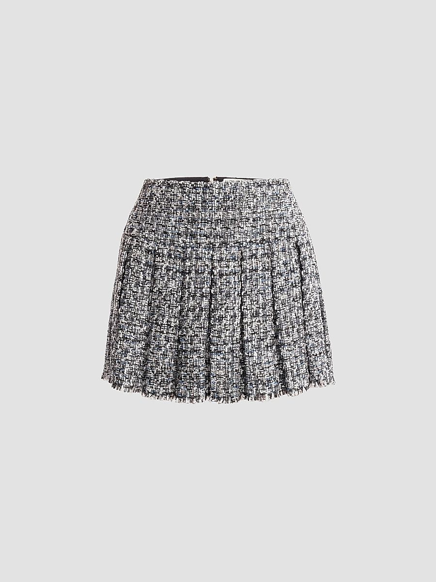 Women's Carter Stitch Pleat Mini Skirt - Black Off White - Size 14