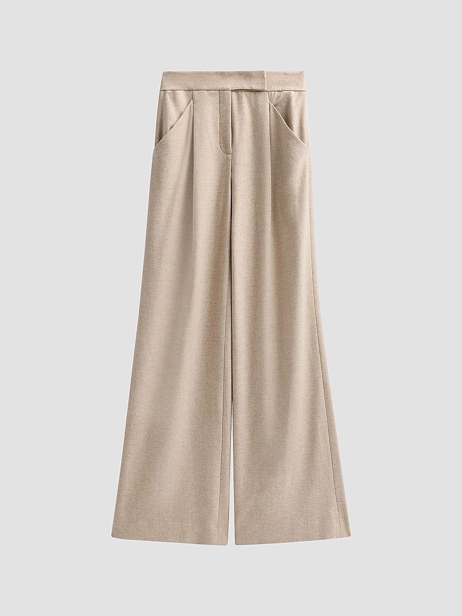 Veronica Beard Women's Holt Stretch-Cotton Wide-Leg Pants - Oatmeal Melange - Size 12