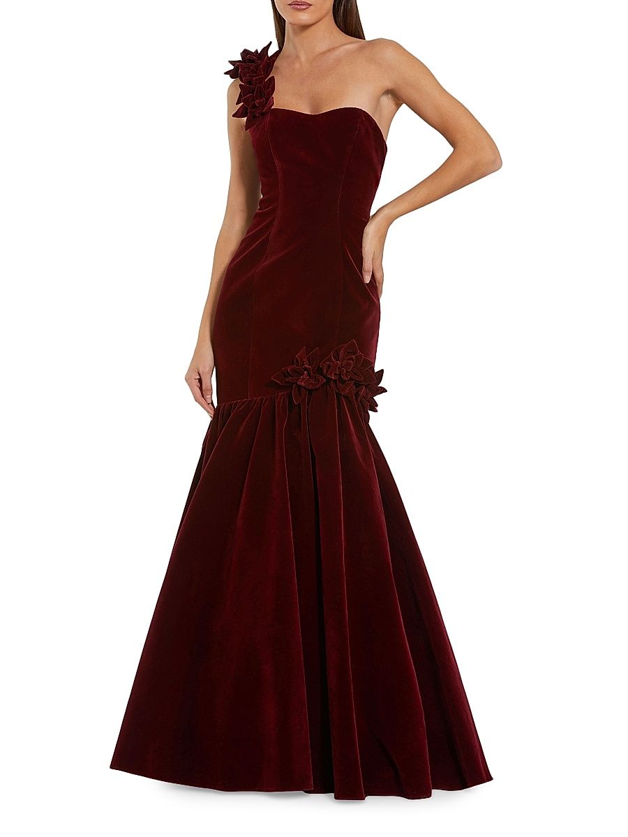 Women's Velvet One-Shoulder Trumpet Bubble Hem Gown - Amethyst - Size 14