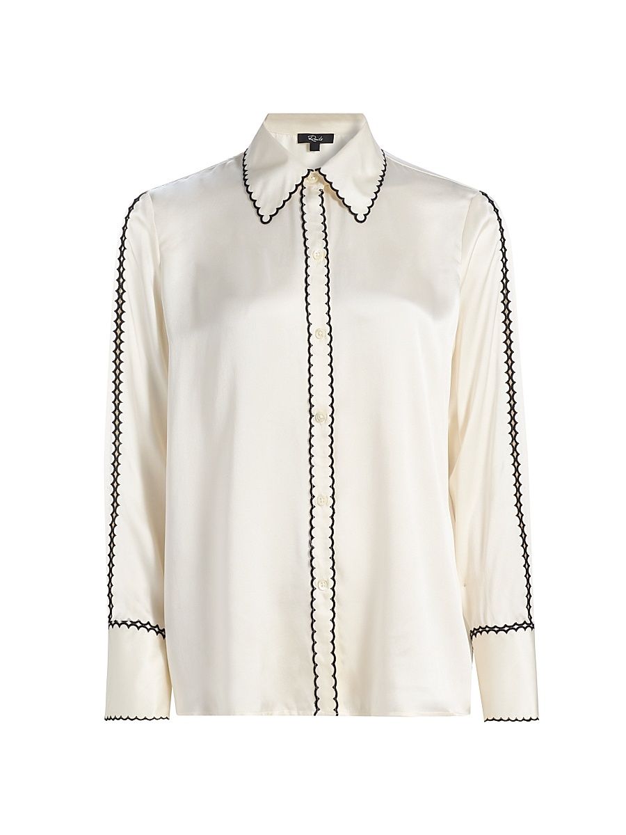 Women's Aloise Scalloped-Trim Silk Top - Ivory - Size XL