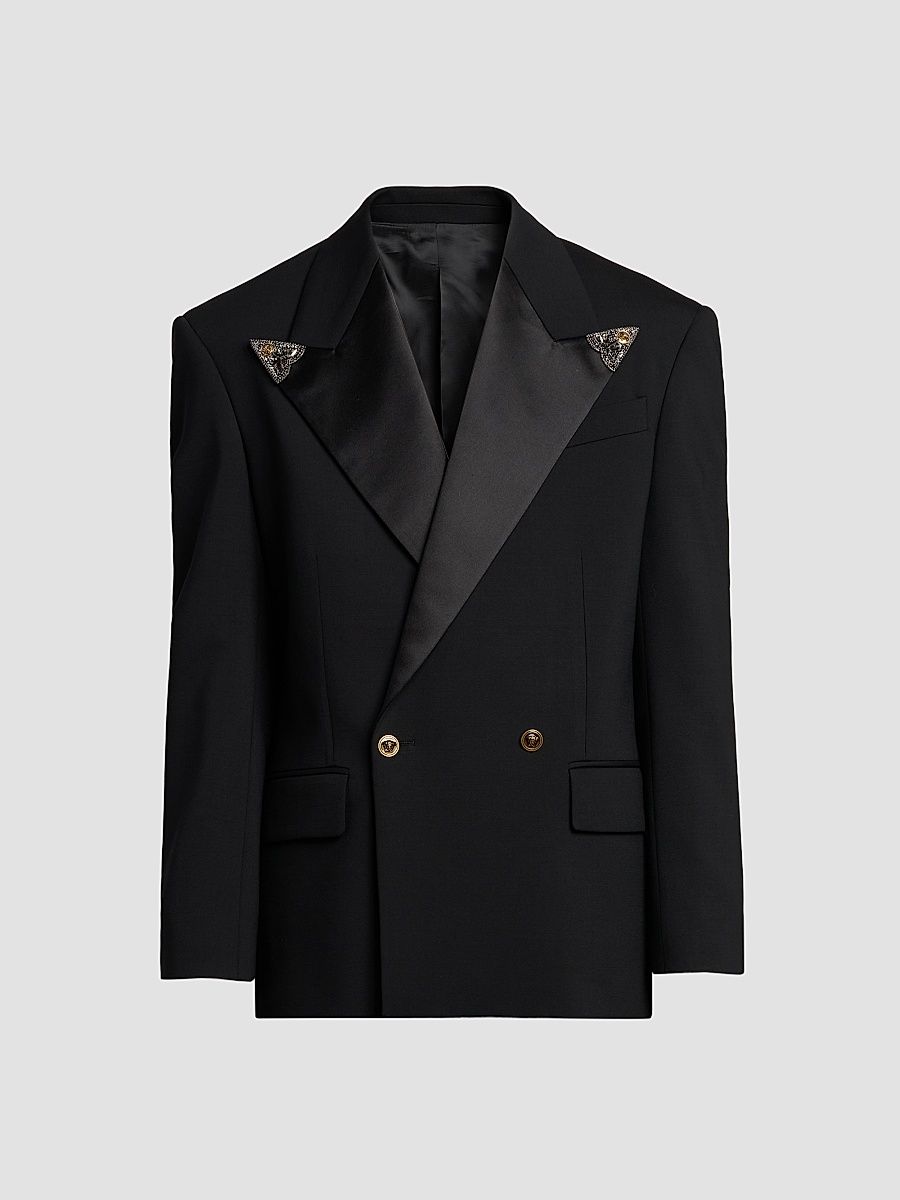 Men's Embellished Stretch Wool Evening Jacket - Black - Size 44