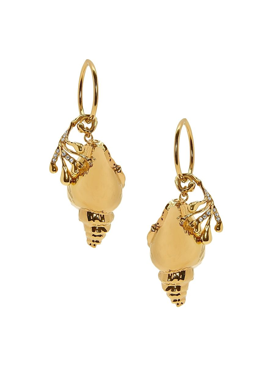 Women's 24K-Gold-Plated & Crystal Shell Hoop Drop Earrings - Gold