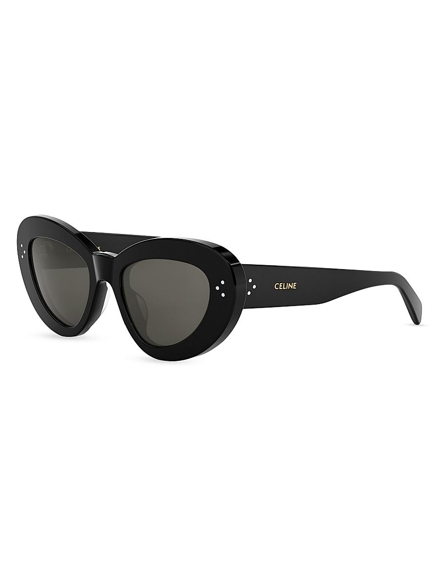 Women's 3 Dots 52MM Round Sunglasses - Shiny Black Smoke
