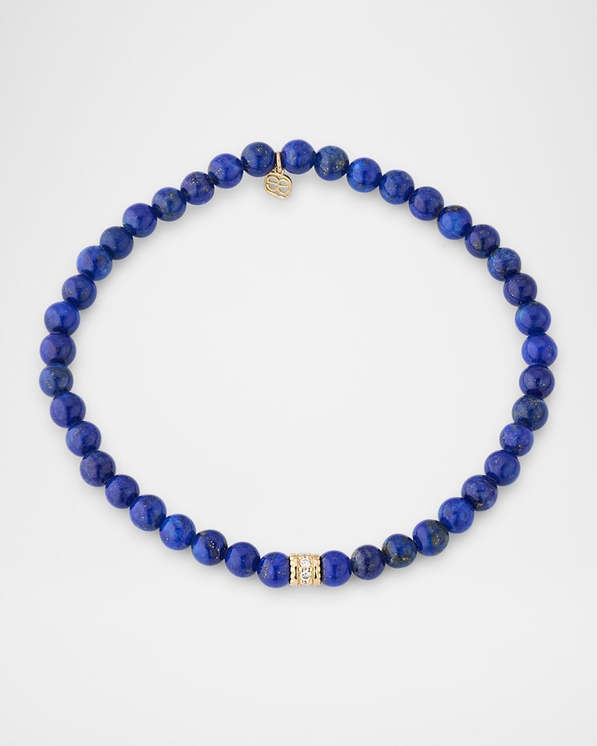 Smooth Lapis Lazuli Bead Bracelet with 4mm Pavé Diamond Rondelle