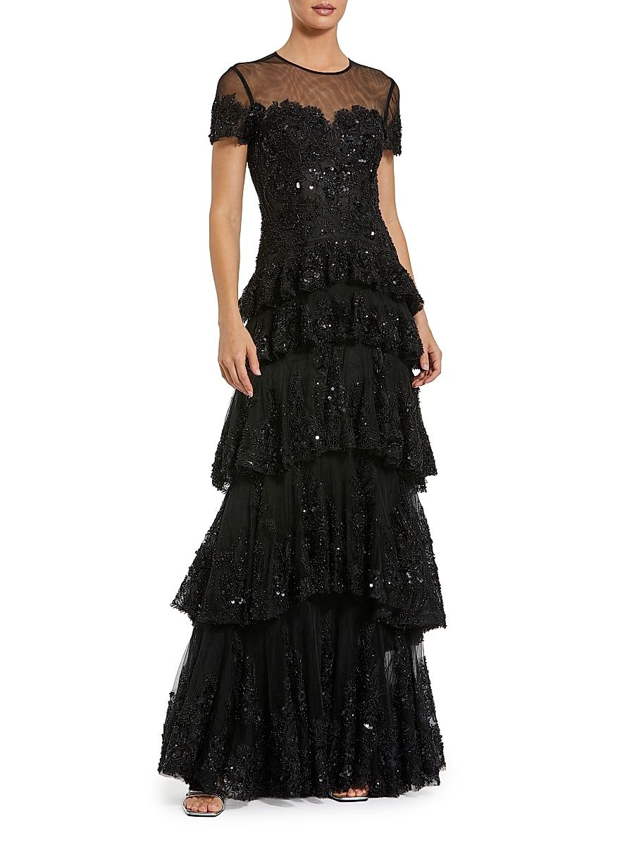 Women's Embellished Tiered Gown - Black - Size 16