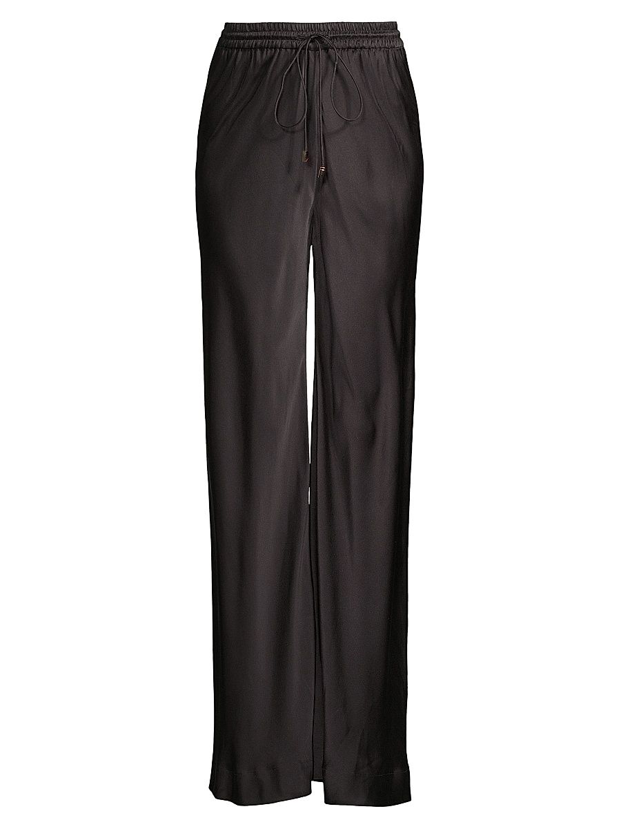 Women's Nonchalance Wide-Leg Silk Pants - Black Coffee - Size 2