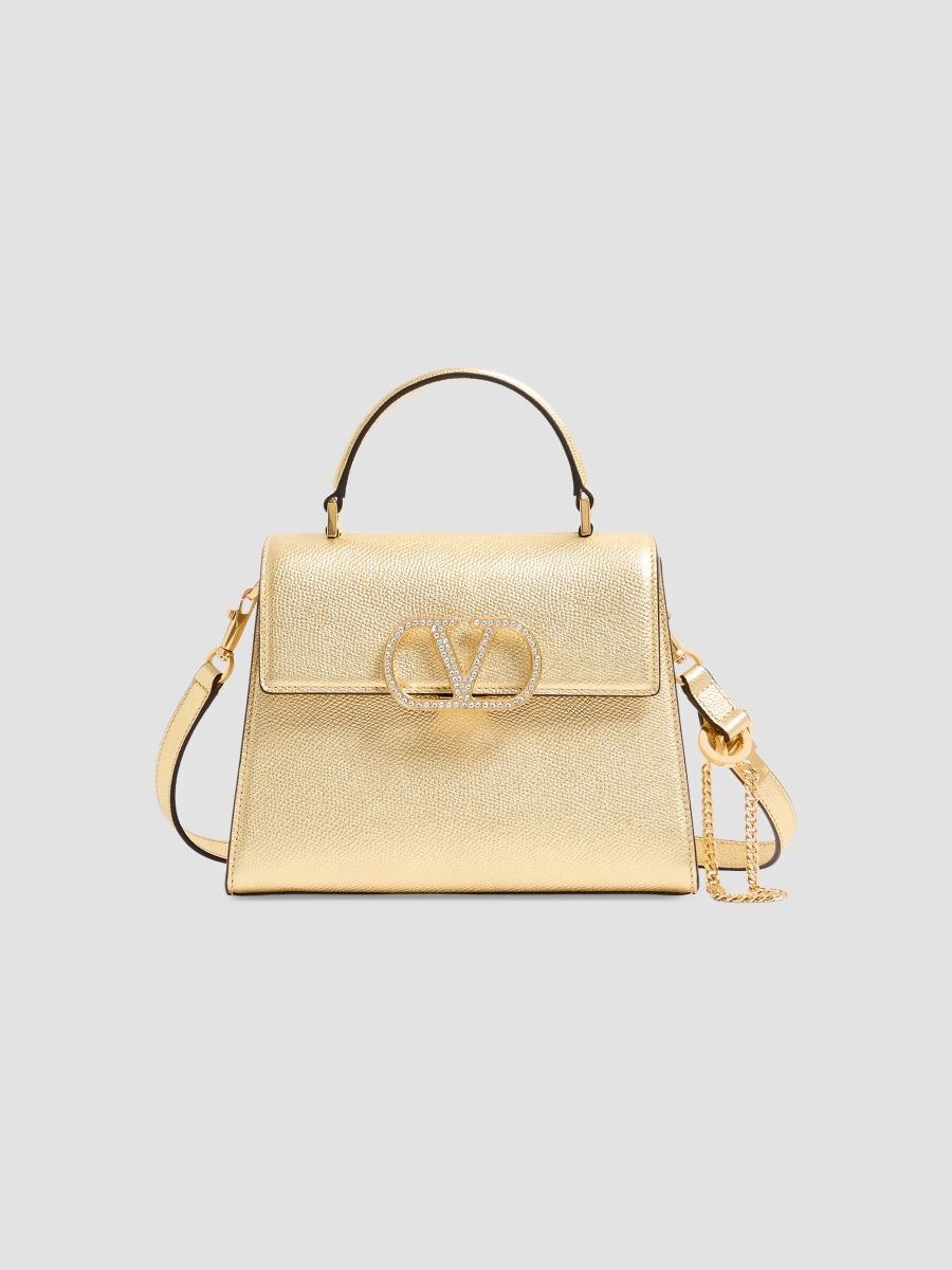 Valentino Women's VSling Small Handbag in Laminated Calfskin with Jewel Logo - Antique Brass