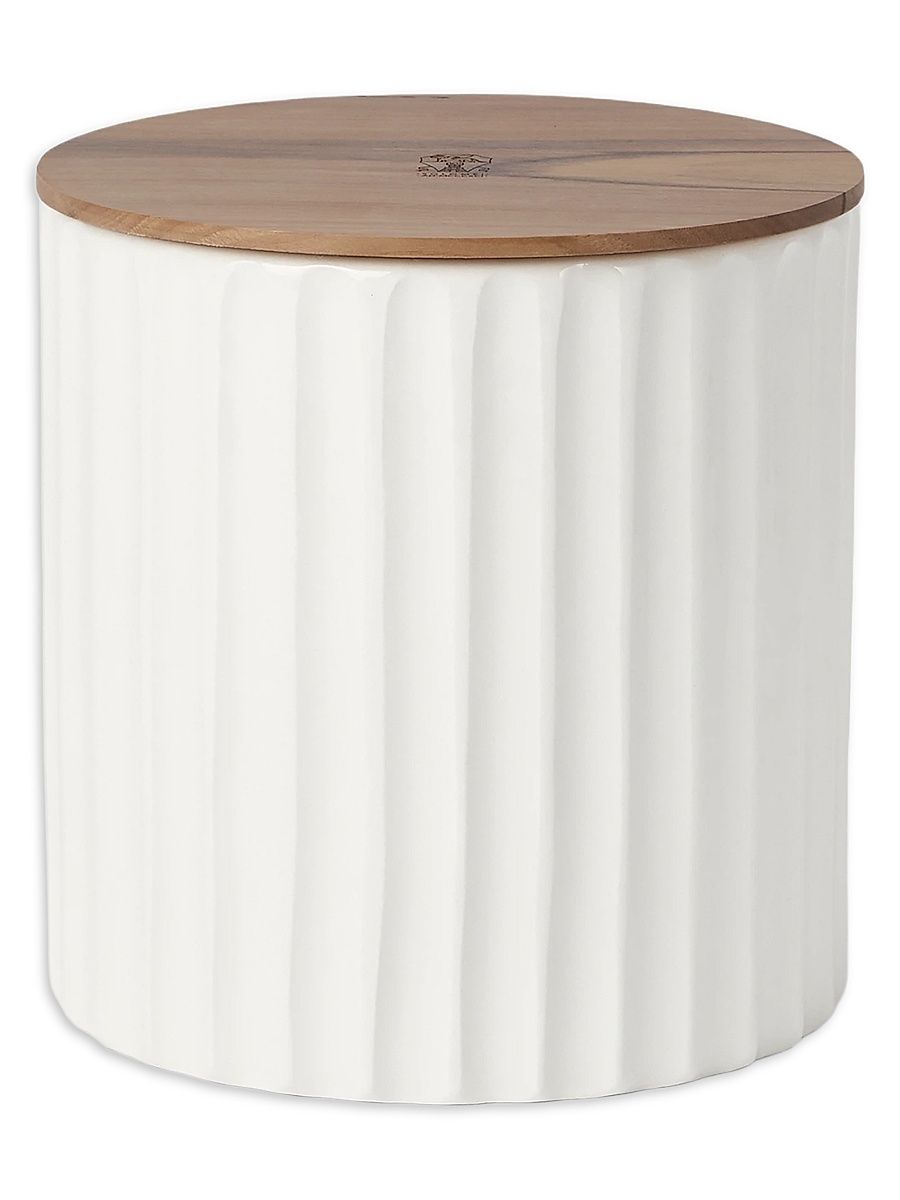 Large Scented Candle in Ridged Ceramic Vessel with Walnut Wood Lid - Milk