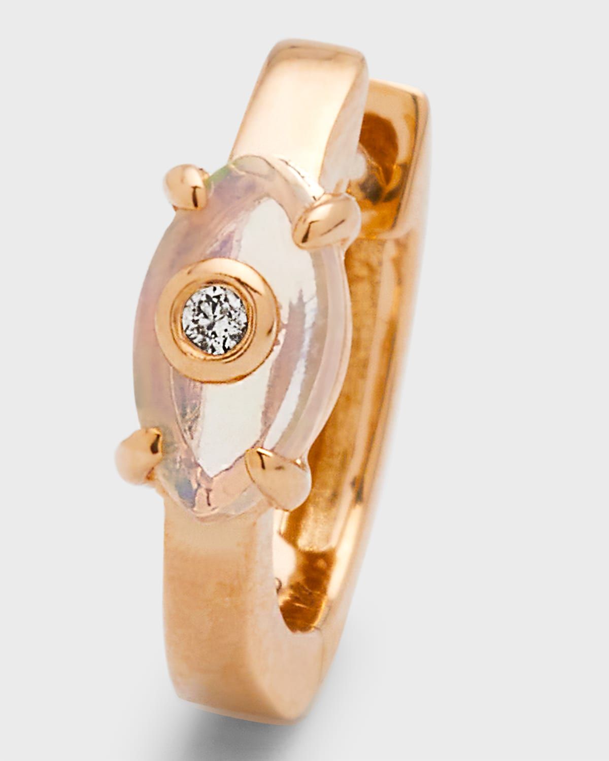 14k Gold Carved Stone Diamond Huggie Earring