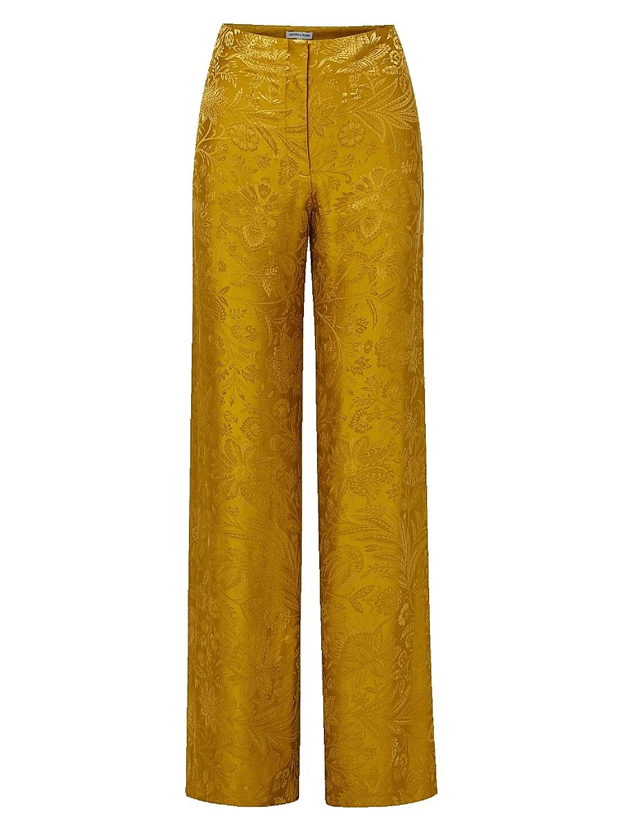 Women's Ronin Floral Satin Wide-Leg Pants - Gold Ochre - Size 16