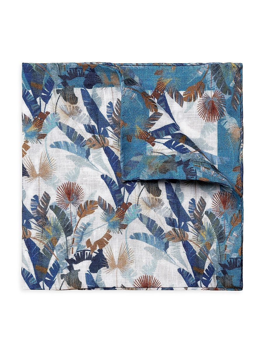 Men's Floral Linen Pocket Square - Blue