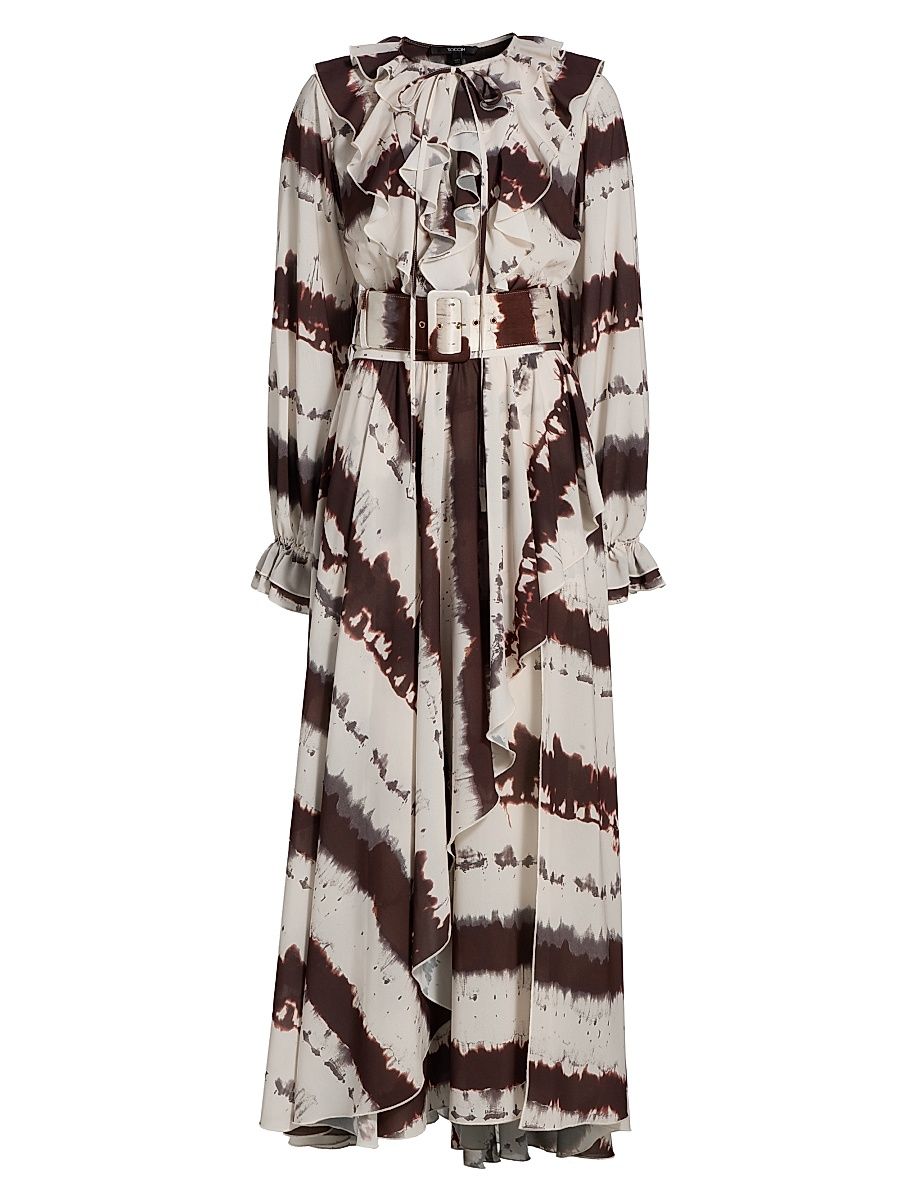 Women's Petra Printed Ruffle Midi-Dress - Deep Spice Multi Tie Dye - Size 10