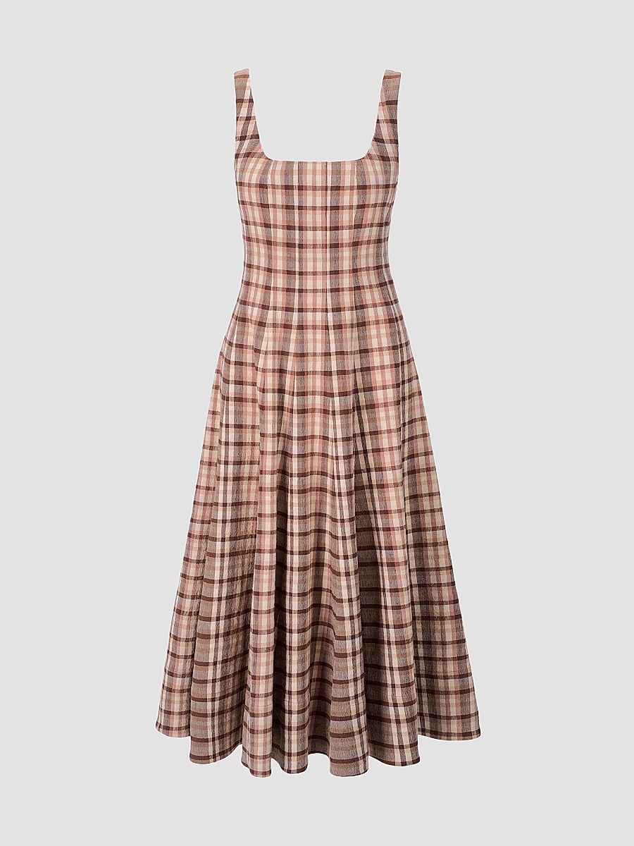 Women's Wells Plaid Linen-Blend Midi Dress - Tuscany Plaid - Size 14