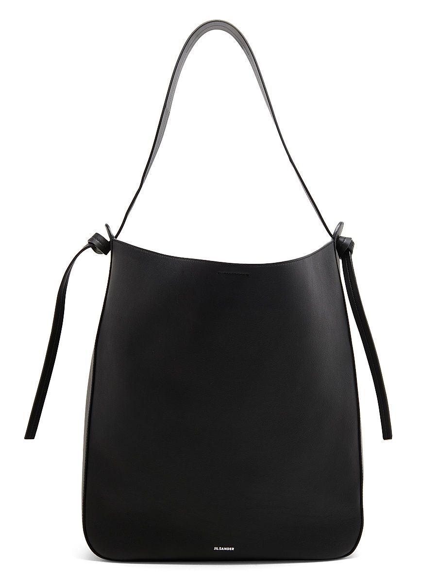 Women's Knot Leather Shopper Tote Bag - Black