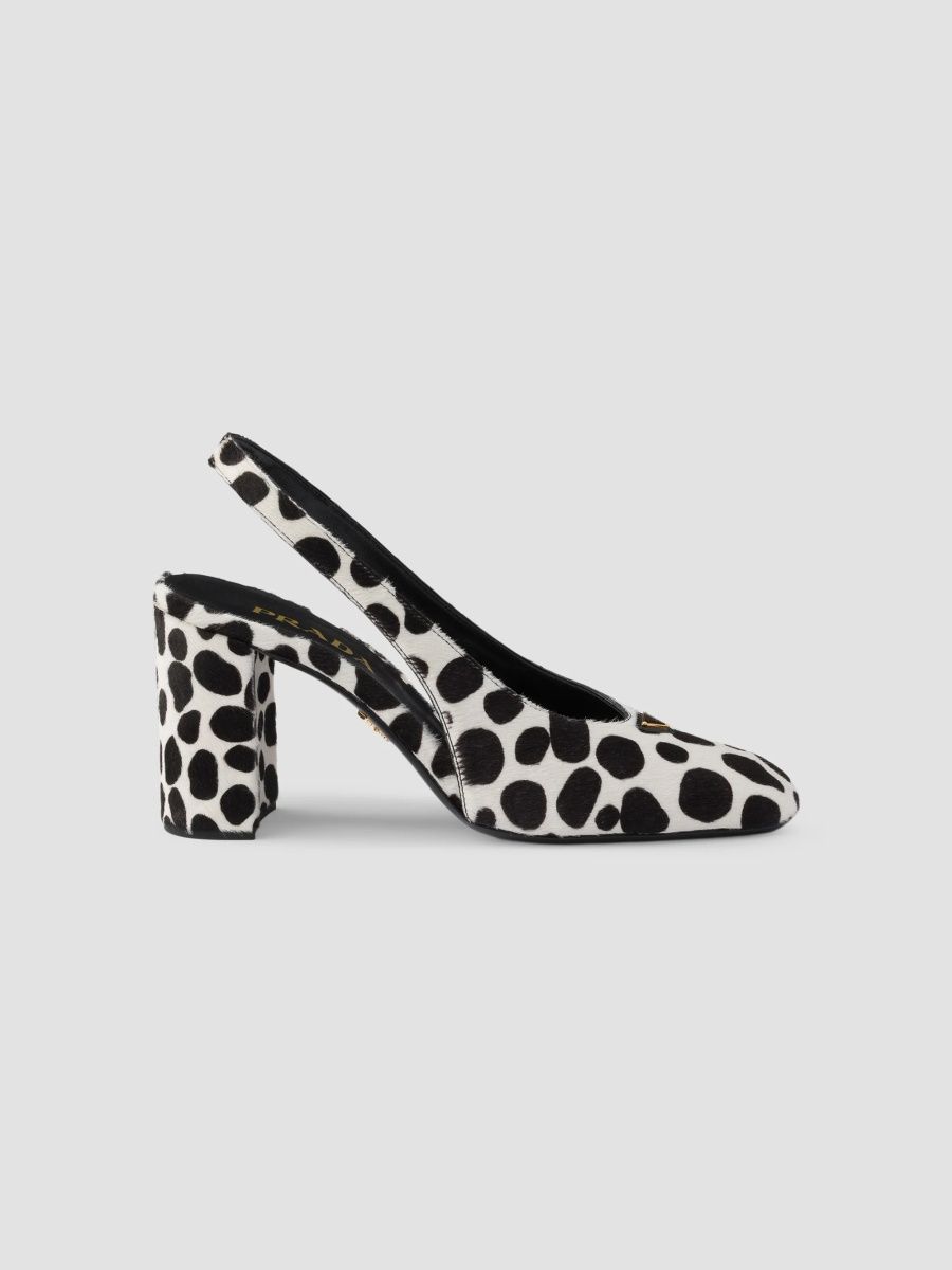 Prada Women's Printed Calf Hair Leather Slingback Pumps - White - Size 7
