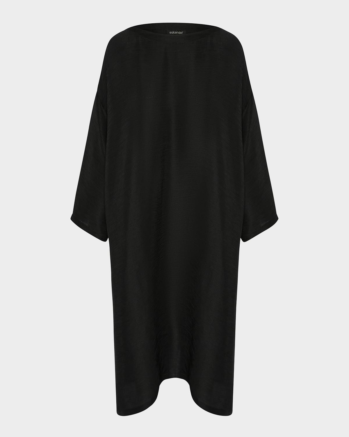 Silk Plisse Wide A-Line Scoop-Neck Dress