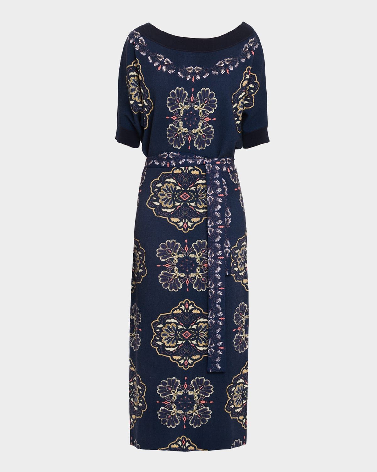 Kristi Medallion-Print Wool-Cashmere Midi Sweater Dress