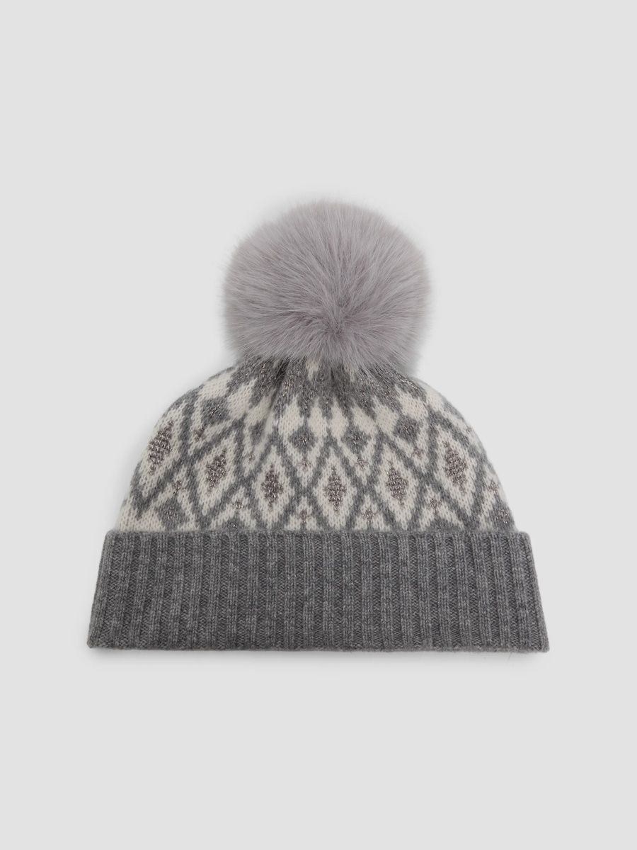 Sofia Cashmere Women's Fair Isle-Style Cashmere Beanie - Grey Combo