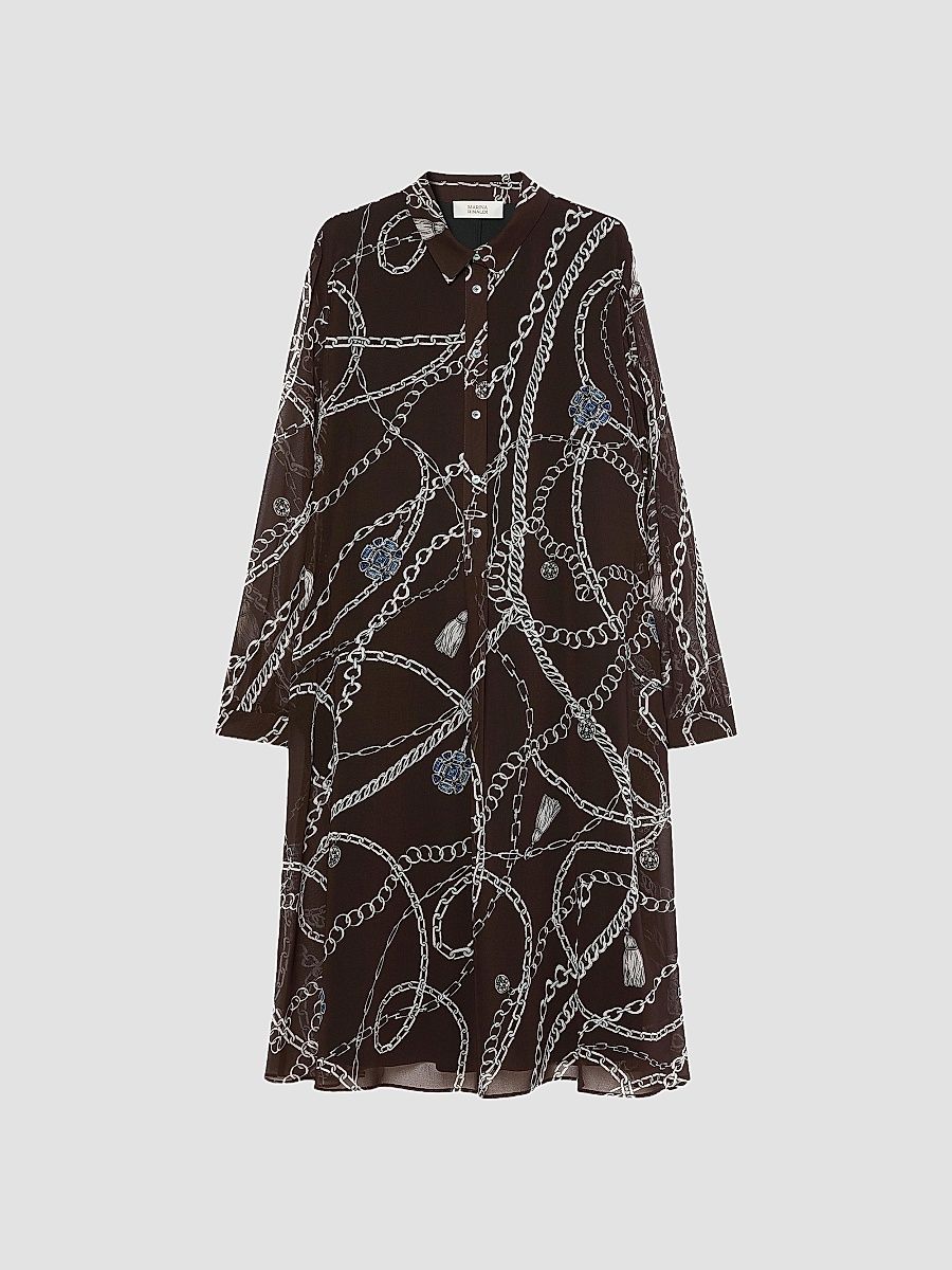 Women's Georgette Print Dress - Chocolate - Size 22