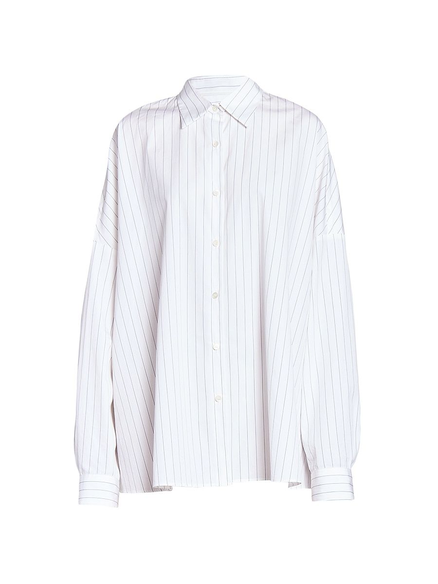 Women's Casia Pinstripe Oversized Cocoon Shirt - Navy - Size Small