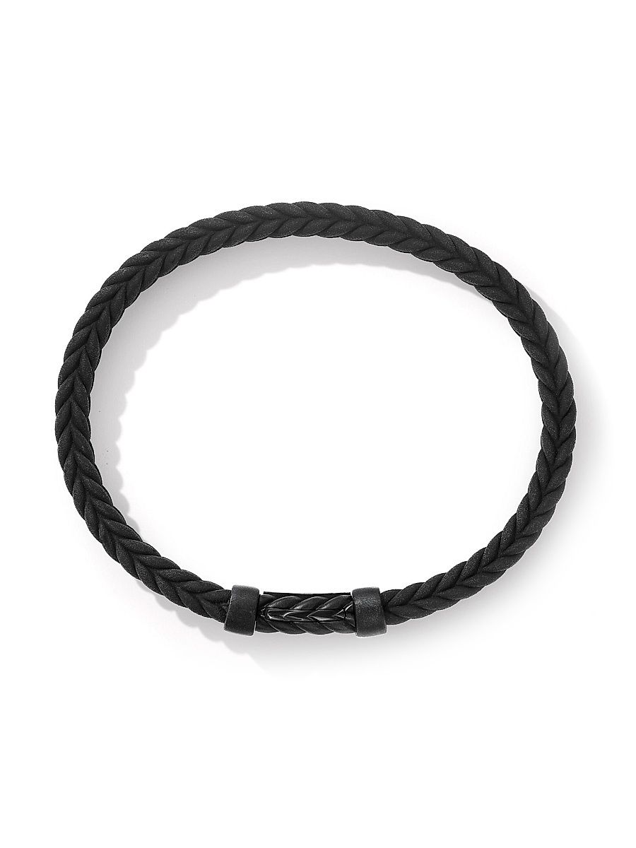 Men's Chevron Black Rubber Bracelet with Black Titanium - Black - Size Medium