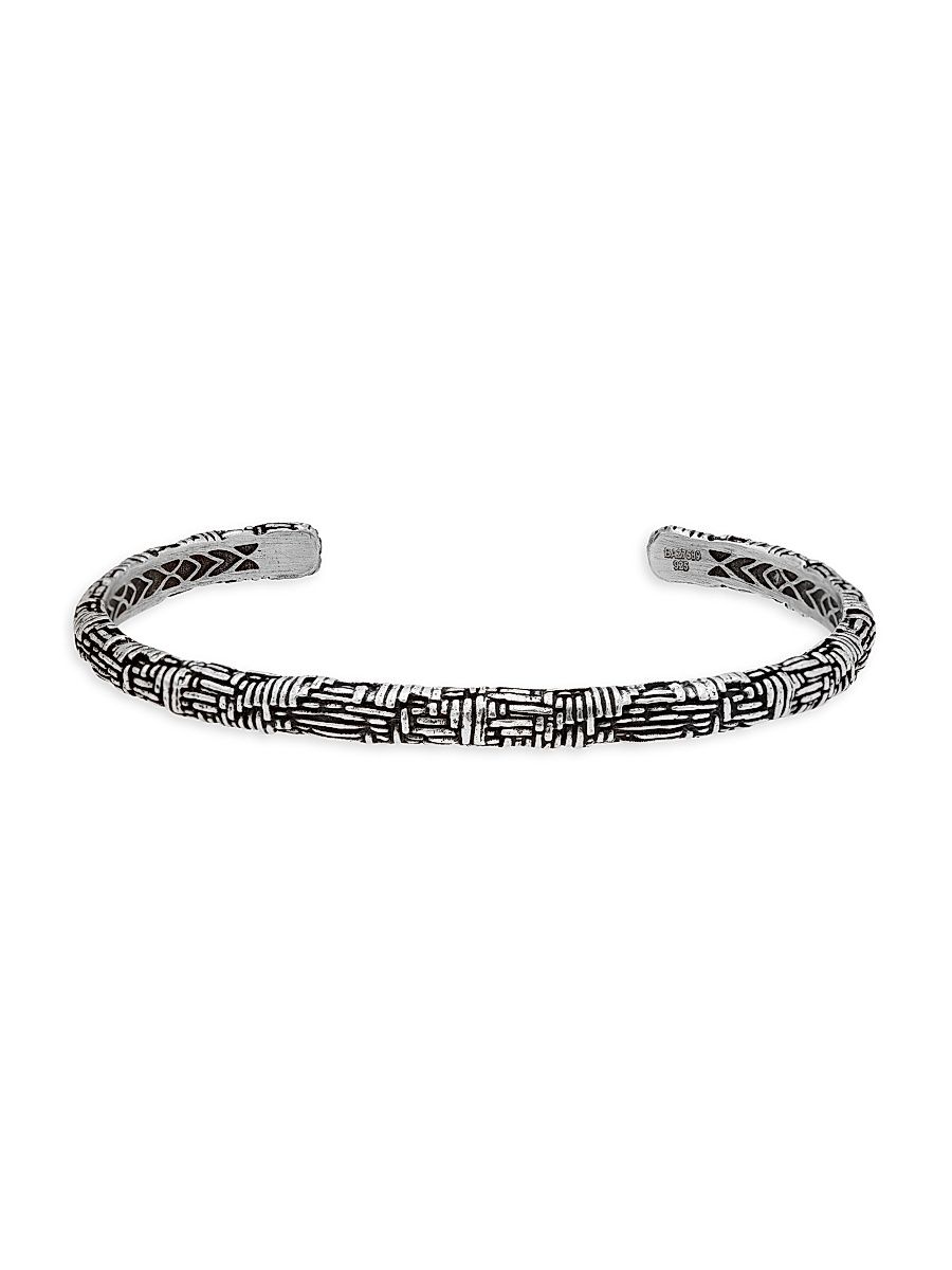 Men's Artisan Sterling Silver Engraved Cuff Bracelet - Silver