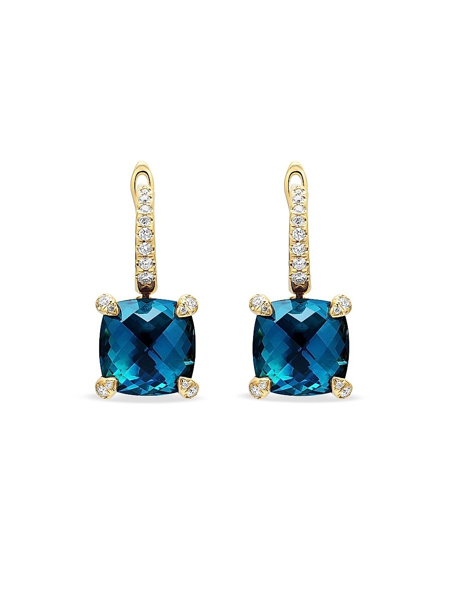 Women's Chatelaine Drop Earrings in 18K Yellow Gold - Hampton Blue Topaz