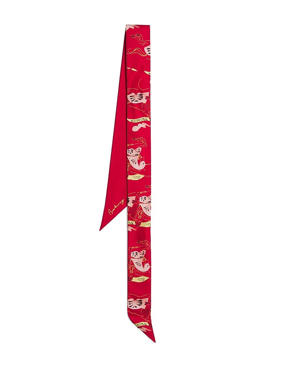 Women's Watercolor EKD Silk Skinny Scarf - Crayon Red