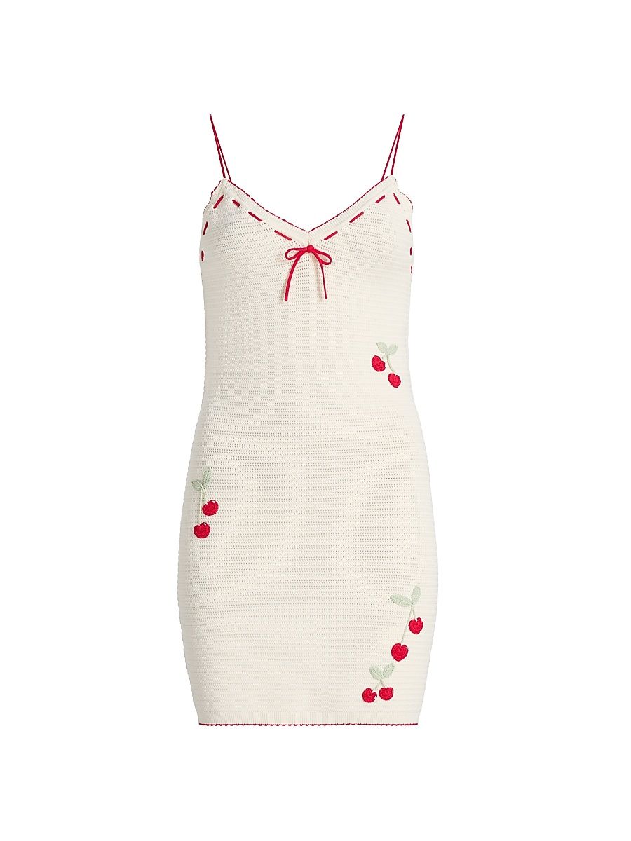 Women's Yelena Cherry-Embroidered Knit Minidress - Cherry Sail - Size Large