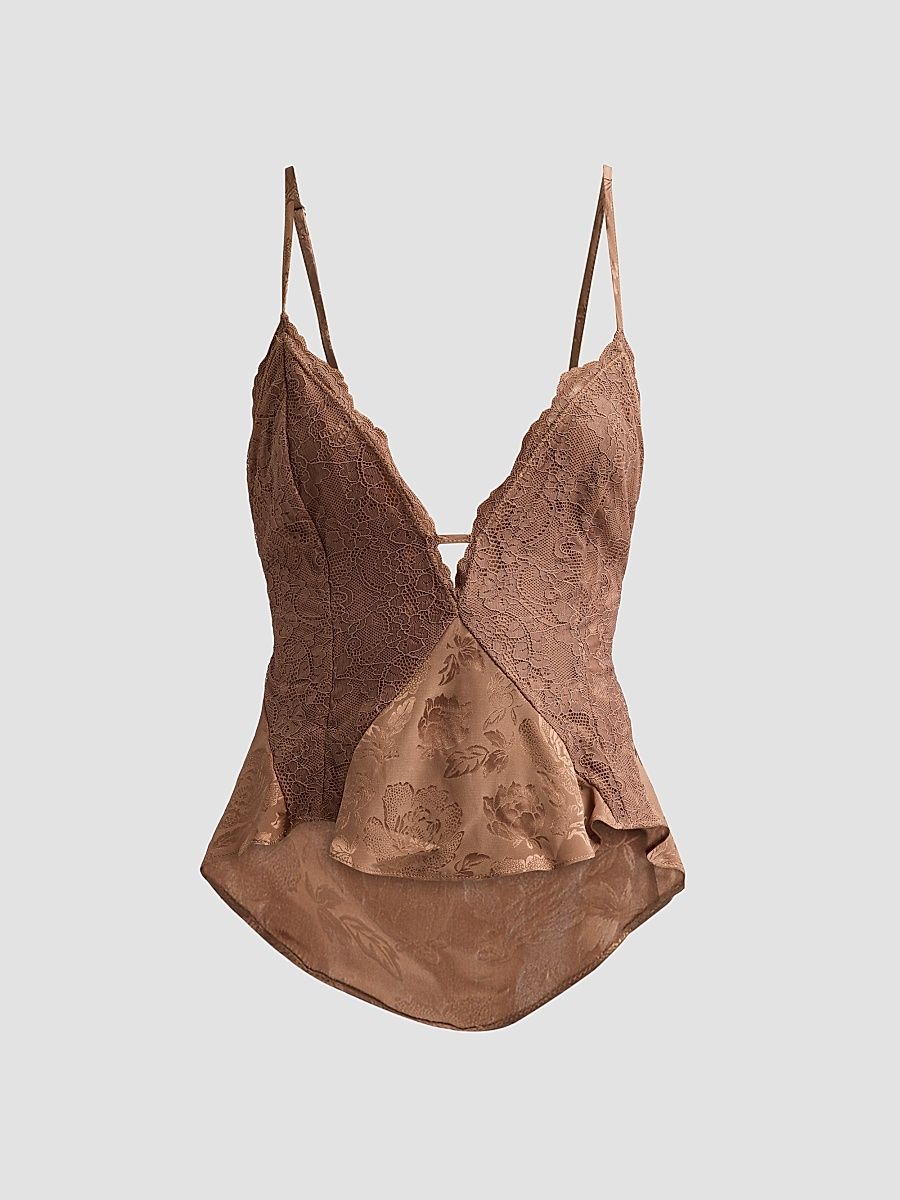 Women's Danielle Floral Lace Silk-Blend Tank - Brown - Size XS