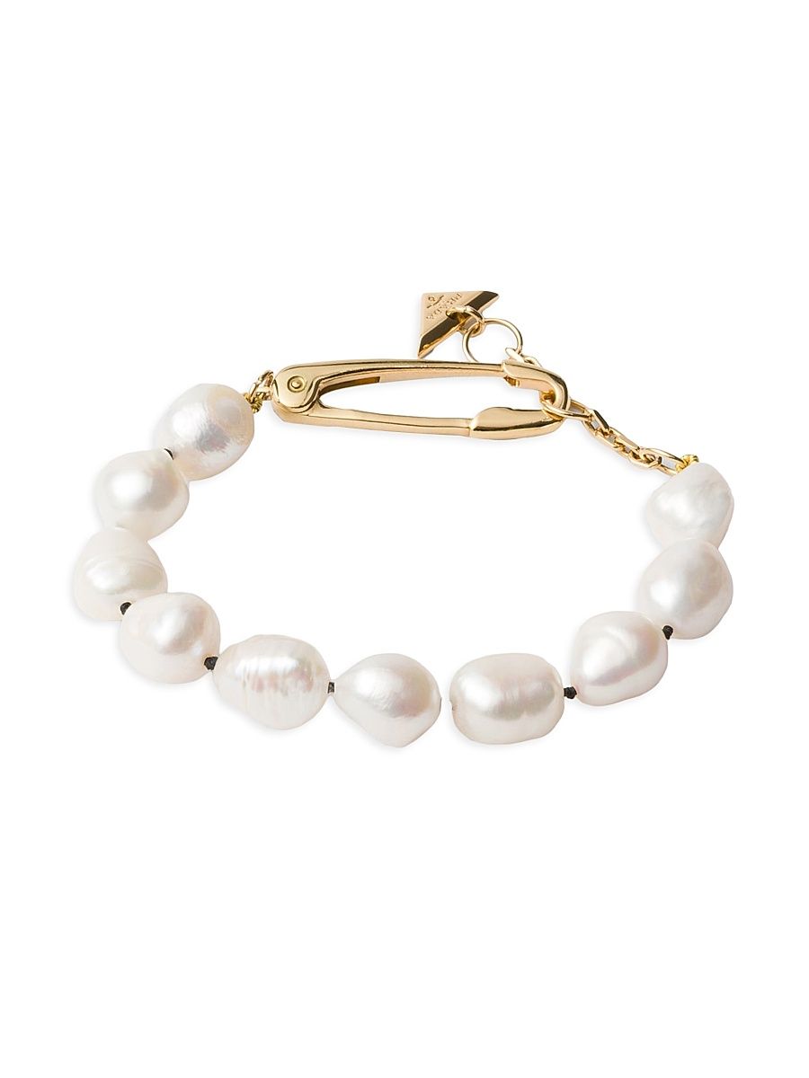 Women's Metal Bracelet with Pearls - Gold White