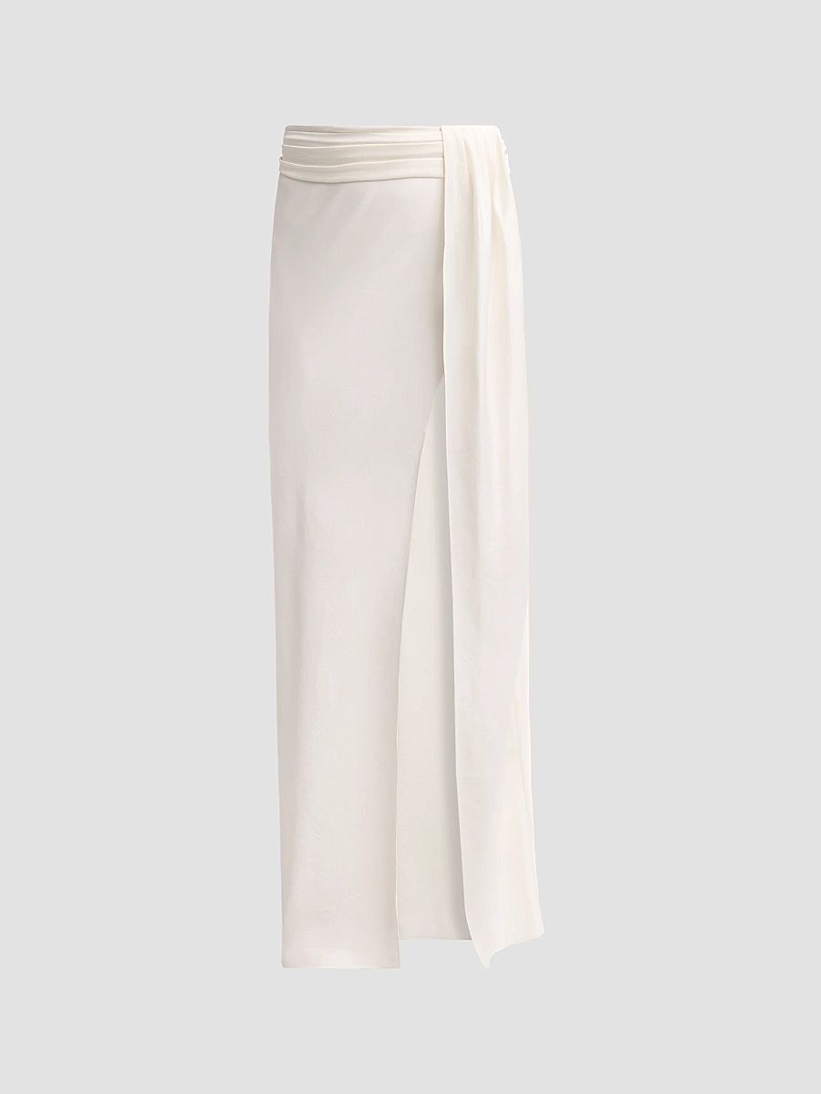 Women's Lightweight Satin Asymmetric Maxi Skirt - Cream - Size 14