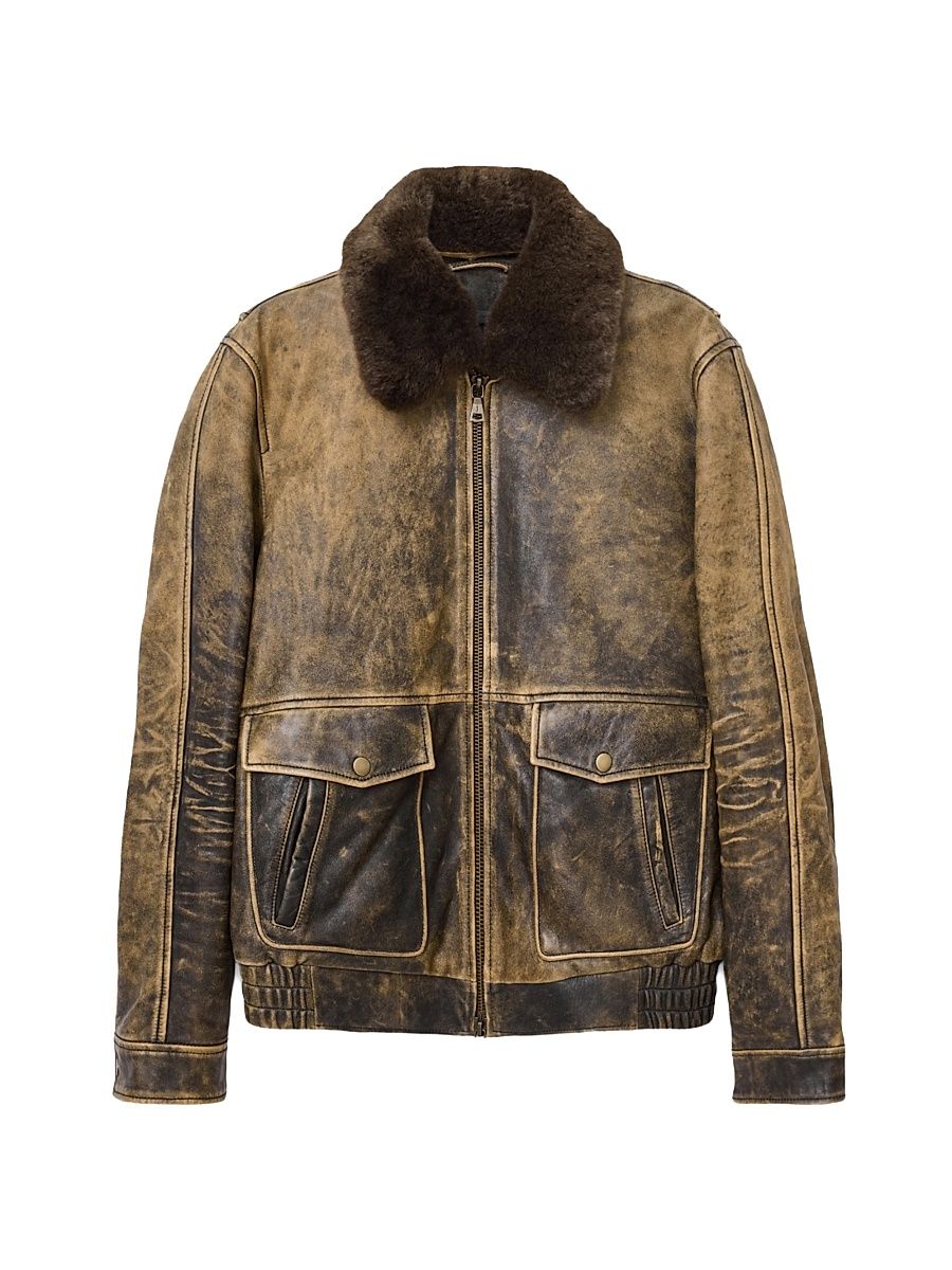 Men's Atlas Vintage-Look Leather Jacket - Dark Tan - Size 42