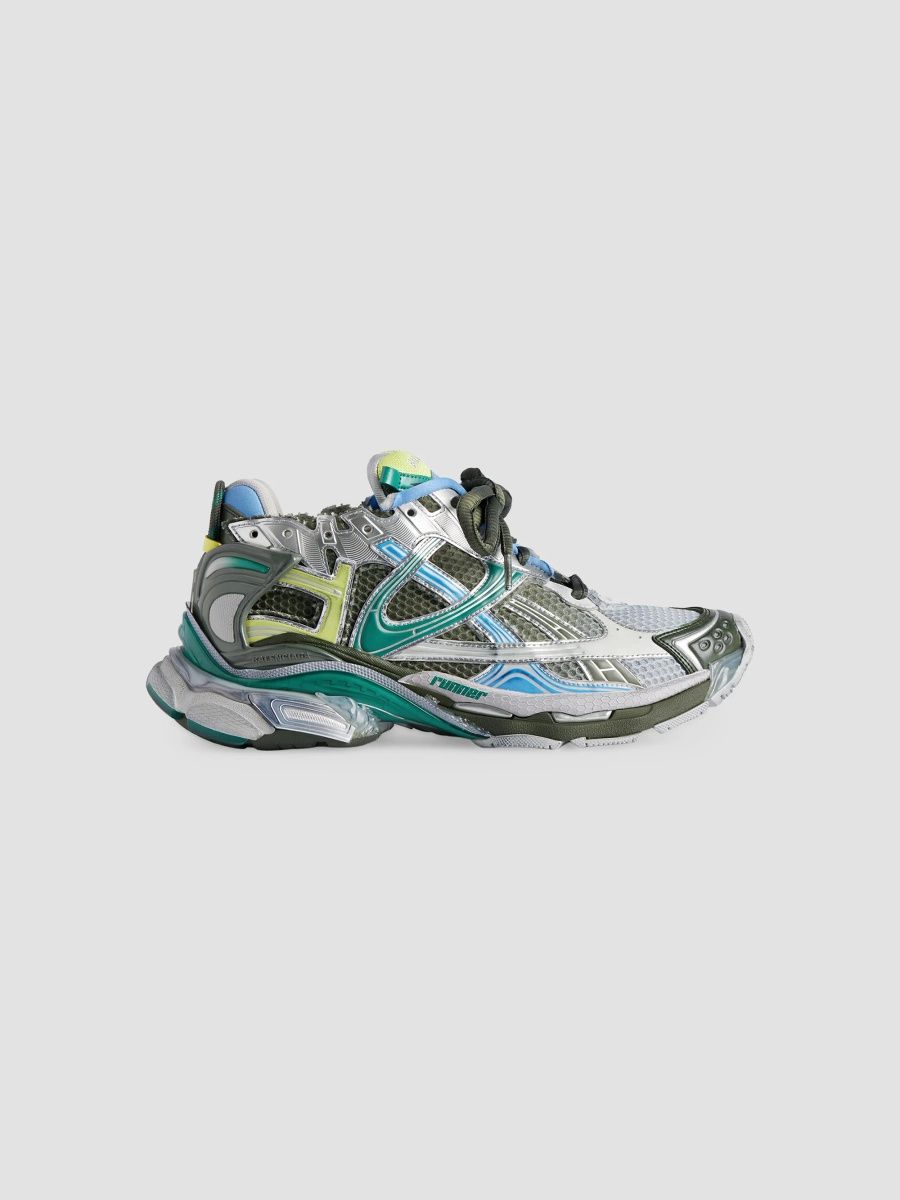 Balenciaga Men's Runner Gradient Sneakers - Grey Blue Green Yellow - Size 14