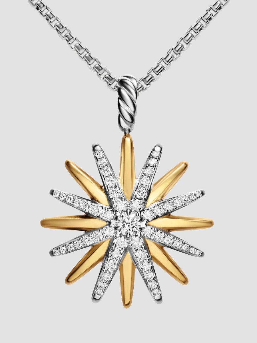 David Yurman Women's Starburst Amulet in Sterling Silver with 18K Yellow Gold with Diamonds, 25MM - Silver Multi
