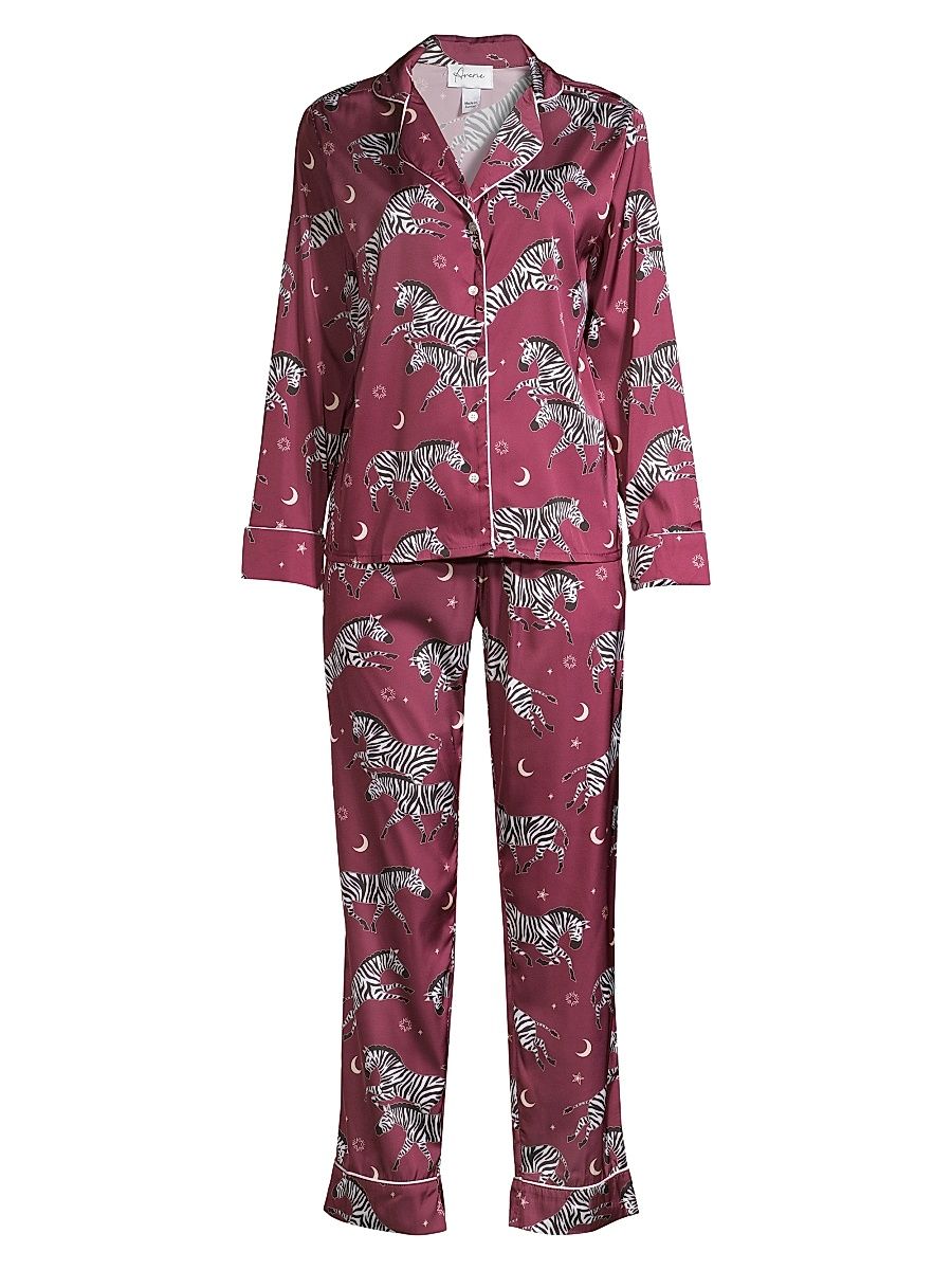 Women's Two-Piece Zebra Print Pajama Set - Berry Red - Size XS