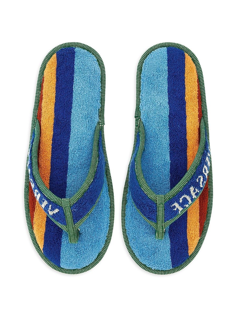 Men's Logo Striped Jacquard Flip-Flops - Blue Multicolor - Size Large