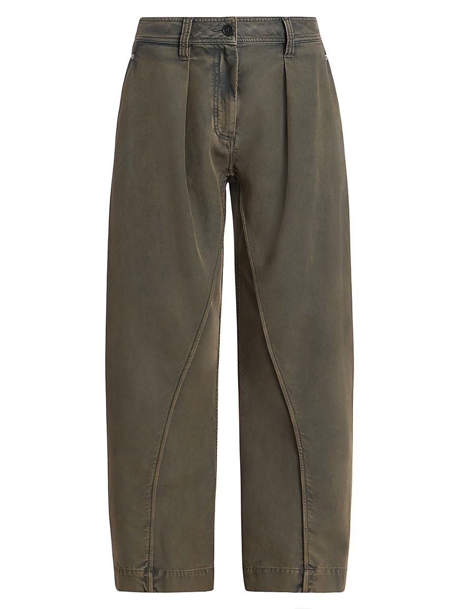 Women's Cotton Twisted-Seam Wide-Leg Pants - Olive - Size 27