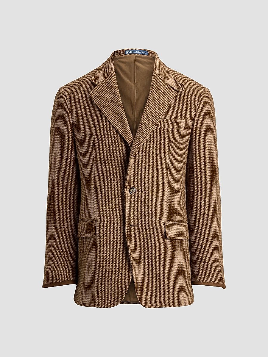 Men's Polo-Tailored Fit Tick-Weave Sport Coat - Tan Brown - Size 48