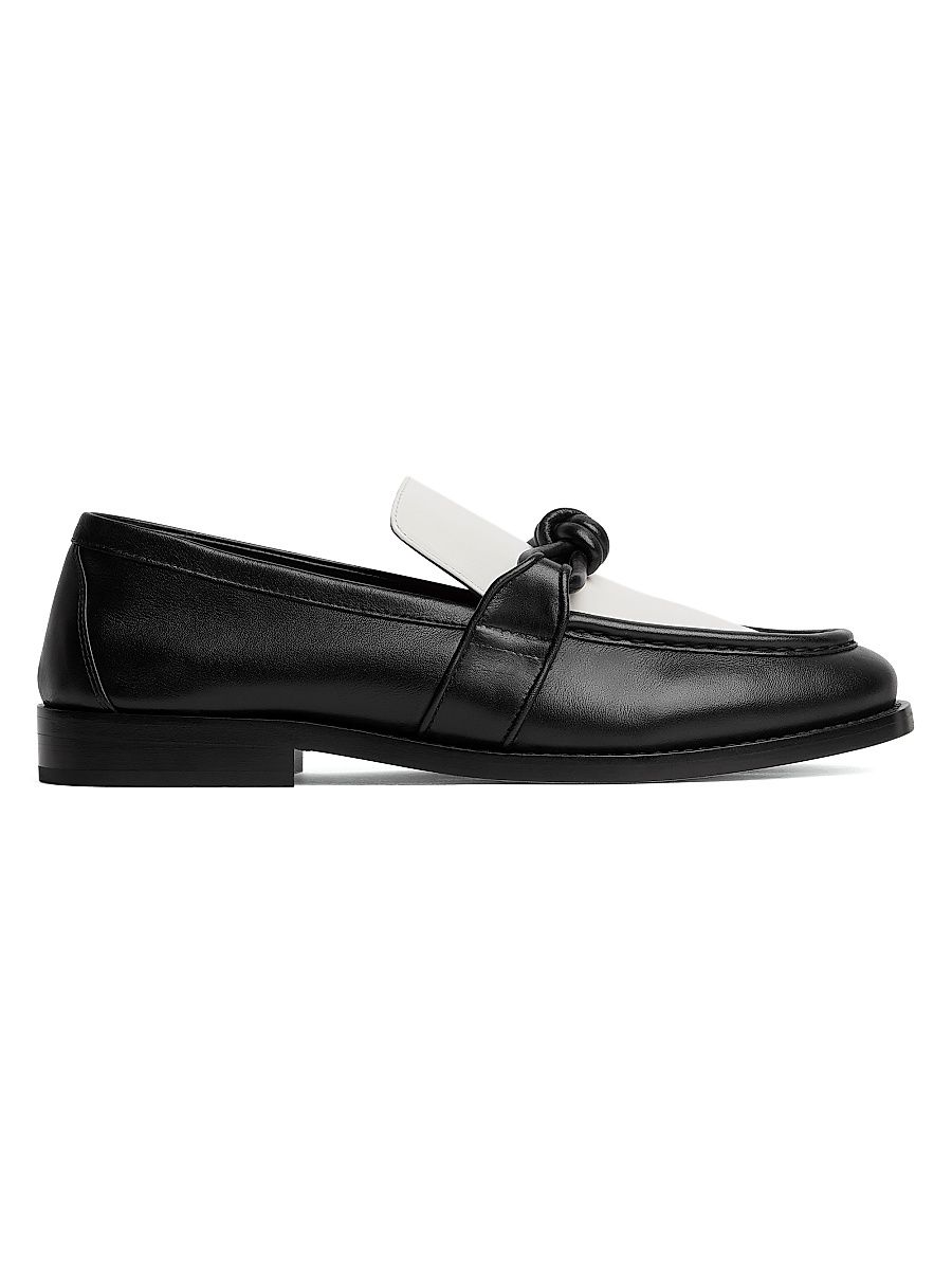 Women's Astaire Knotted Colorblocked Leather Loafers - Black White - Size 11